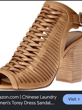 Chinese Laundry Tan Woven Peep-Toe Block Heel Sandal